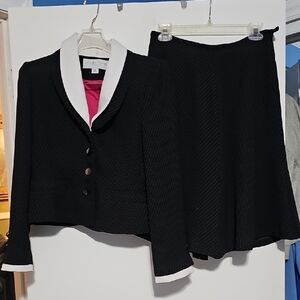 Sag Harbor Suit Black and White Pin Striped Blazer Skirt Set Sz 10 Petite EUC